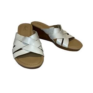 Kim Rogers Sonora Crisscross White Leather Wedge Heels Sandals Size 7.5M Slip On